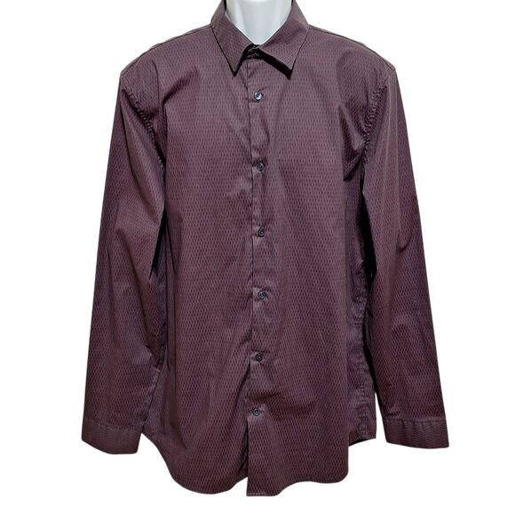 Shaquille ONeal Long Sleeve Dress Shirt XLG LT Deep Plum Dash Print Casual Dress - Picture 1 of 7